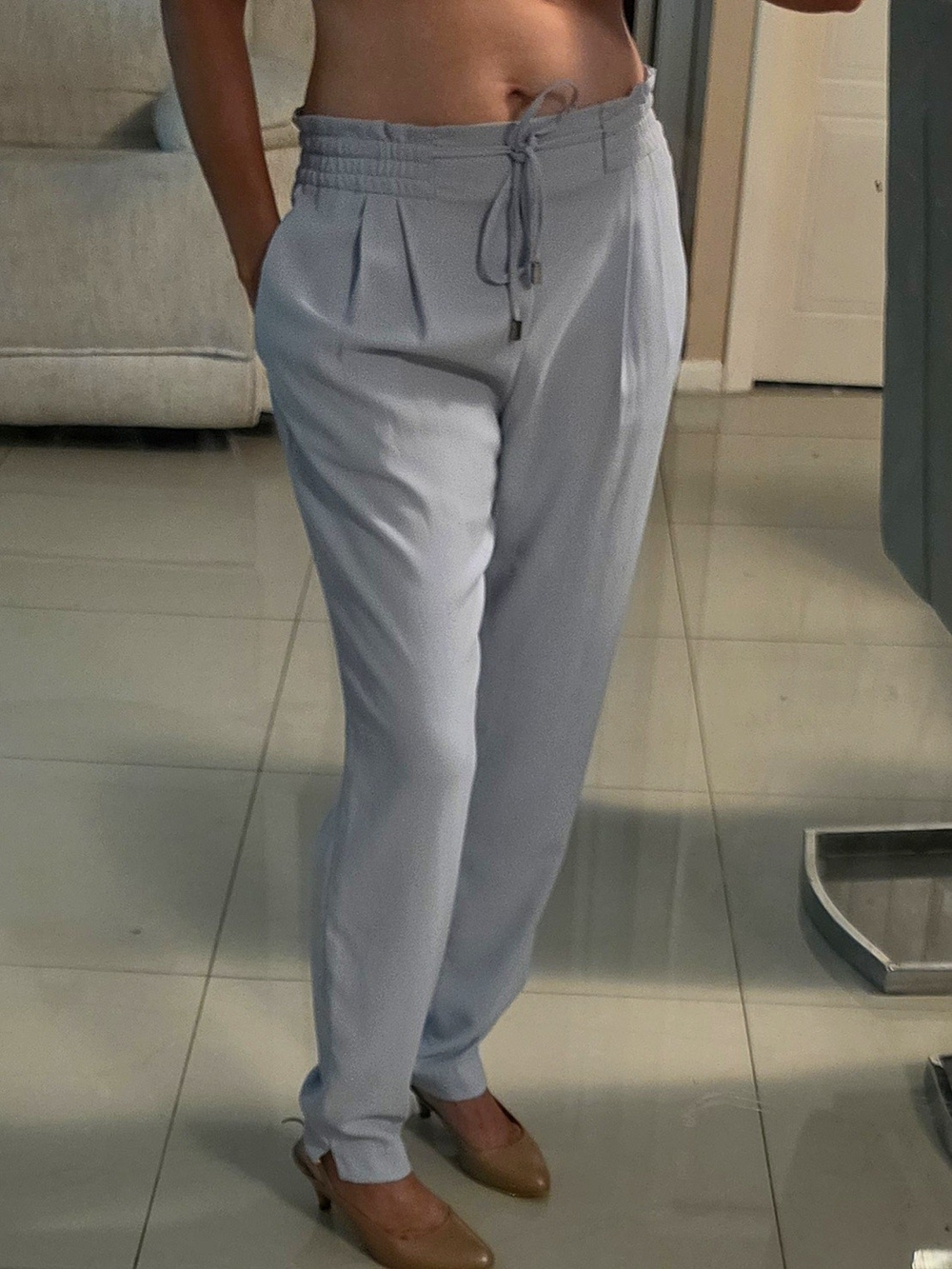 Zara Light Gray Drawstring Joggers